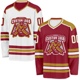 Custom Maroon White-Old Gold Reversible Double Side Hockey Jersey