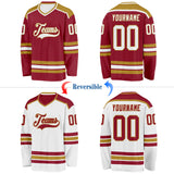 Custom Maroon White-Old Gold Reversible Double Side Hockey Jersey