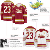 Custom Maroon White-Old Gold Reversible Double Side Hockey Jersey