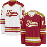 Custom Maroon White-Old Gold Reversible Double Side Hockey Jersey