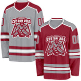 Custom Maroon Gray-White Reversible Double Side Hockey Jersey