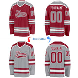Custom Maroon Gray-White Reversible Double Side Hockey Jersey