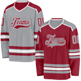 Custom Maroon Gray-White Reversible Double Side Hockey Jersey