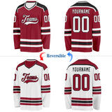 Custom Maroon White-Black Reversible Double Side Hockey Jersey