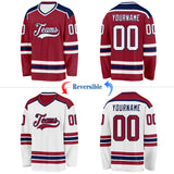 Custom Maroon White-Navy Reversible Double Side Hockey Jersey