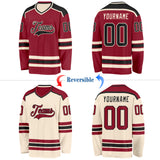 Custom Maroon Black-Cream Reversible Double Side Hockey Jersey