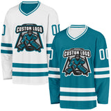 Custom Teal-White Reversible Double Side Hockey Jersey