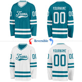 Custom Teal-White Reversible Double Side Hockey Jersey