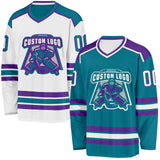 Custom Teal White-Purple Reversible Double Side Hockey Jersey