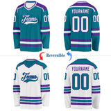 Custom Teal White-Purple Reversible Double Side Hockey Jersey