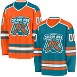 Custom Teal White-Orange Reversible Double Side Hockey Jersey