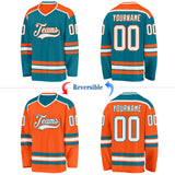 Custom Teal White-Orange Reversible Double Side Hockey Jersey