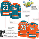 Custom Teal White-Orange Reversible Double Side Hockey Jersey