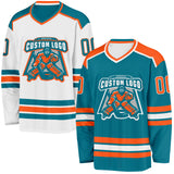 Custom Teal Orange-White Reversible Double Side Hockey Jersey