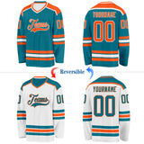 Custom Teal Orange-White Reversible Double Side Hockey Jersey