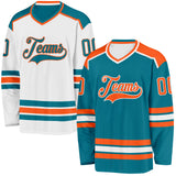 Custom Teal Orange-White Reversible Double Side Hockey Jersey
