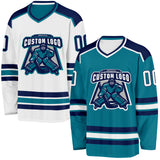 Custom Teal White-Navy Reversible Double Side Hockey Jersey