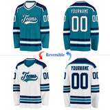 Custom Teal White-Navy Reversible Double Side Hockey Jersey