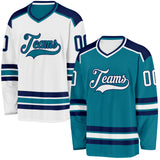 Custom Teal White-Navy Reversible Double Side Hockey Jersey