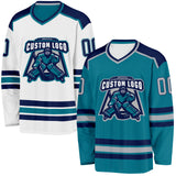 Custom Teal Gray-Navy Reversible Double Side Hockey Jersey