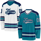 Custom Teal Gray-Navy Reversible Double Side Hockey Jersey