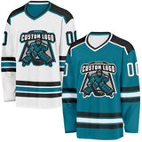 Custom Teal White-Black Reversible Double Side Hockey Jersey
