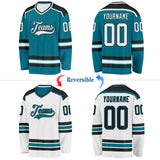 Custom Teal White-Black Reversible Double Side Hockey Jersey