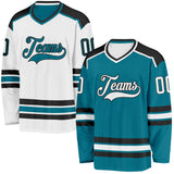 Custom Teal White-Black Reversible Double Side Hockey Jersey