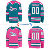 Custom Teal White-Pink Reversible Double Side Hockey Jersey