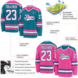 Custom Teal White-Pink Reversible Double Side Hockey Jersey