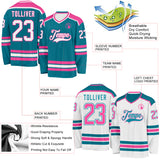 Custom Teal White-Pink Reversible Double Side Hockey Jersey