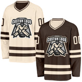 Custom Brown-Cream Reversible Double Side Hockey Jersey