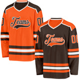 Custom Brown Orange-White Reversible Double Side Hockey Jersey