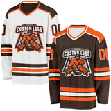 Custom Brown Orange-White Reversible Double Side Hockey Jersey