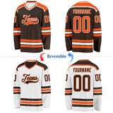Custom Brown Orange-White Reversible Double Side Hockey Jersey