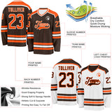 Custom Brown Orange-White Reversible Double Side Hockey Jersey