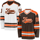 Custom Brown Orange-White Reversible Double Side Hockey Jersey