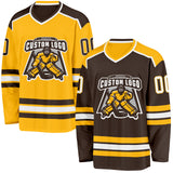 Custom Brown White-Gold Reversible Double Side Hockey Jersey