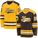 Custom Brown White-Gold Reversible Double Side Hockey Jersey