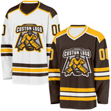 Custom Brown Gold-White Reversible Double Side Hockey Jersey