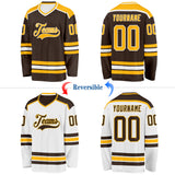 Custom Brown Gold-White Reversible Double Side Hockey Jersey