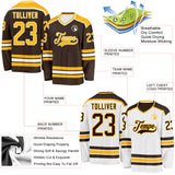 Custom Brown Gold-White Reversible Double Side Hockey Jersey