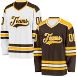 Custom Brown Gold-White Reversible Double Side Hockey Jersey