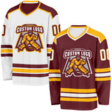 Custom Burgundy White-Gold Reversible Double Side Hockey Jersey