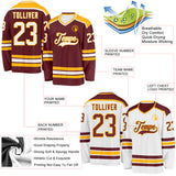 Custom Burgundy White-Gold Reversible Double Side Hockey Jersey