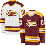 Custom Burgundy White-Gold Reversible Double Side Hockey Jersey