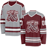 Custom Burgundy White-Gray Reversible Double Side Hockey Jersey