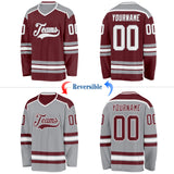 Custom Burgundy White-Gray Reversible Double Side Hockey Jersey