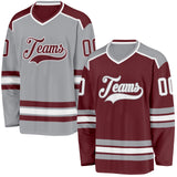 Custom Burgundy White-Gray Reversible Double Side Hockey Jersey