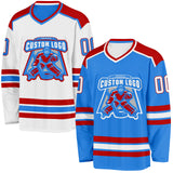 Custom Powder Blue White-Red Reversible Double Side Hockey Jersey
